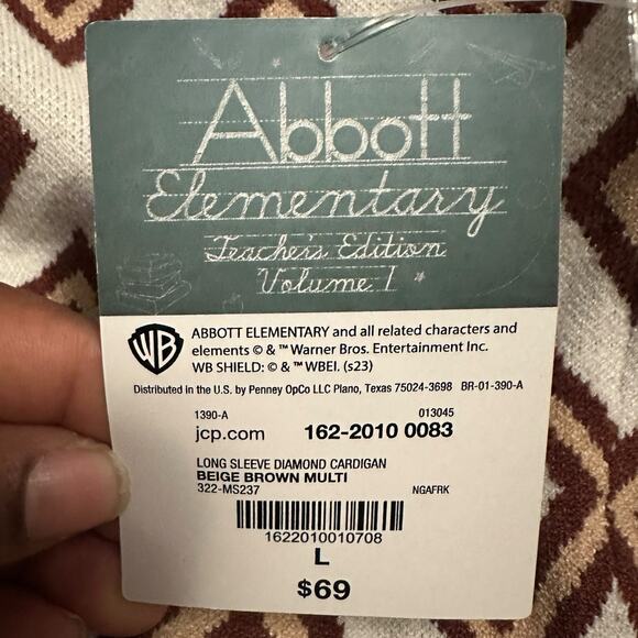 Men’s Large Grandpa Cardigan Long Sleeve Diamond Print Sweater Teacher Workwear - Picture 5 of 7